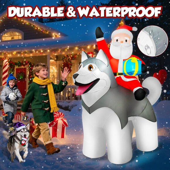 🆕8×7FT  Christmas Inflatable Santa Riding Husky Dog Outdoor Decoration - Picture 7 of 8